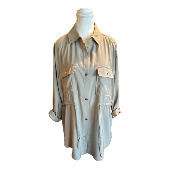 ZARA Lapel Collar Over-shirt Button Jacket/Dress Drawstring Waist M Utility - Picture 6 of 11